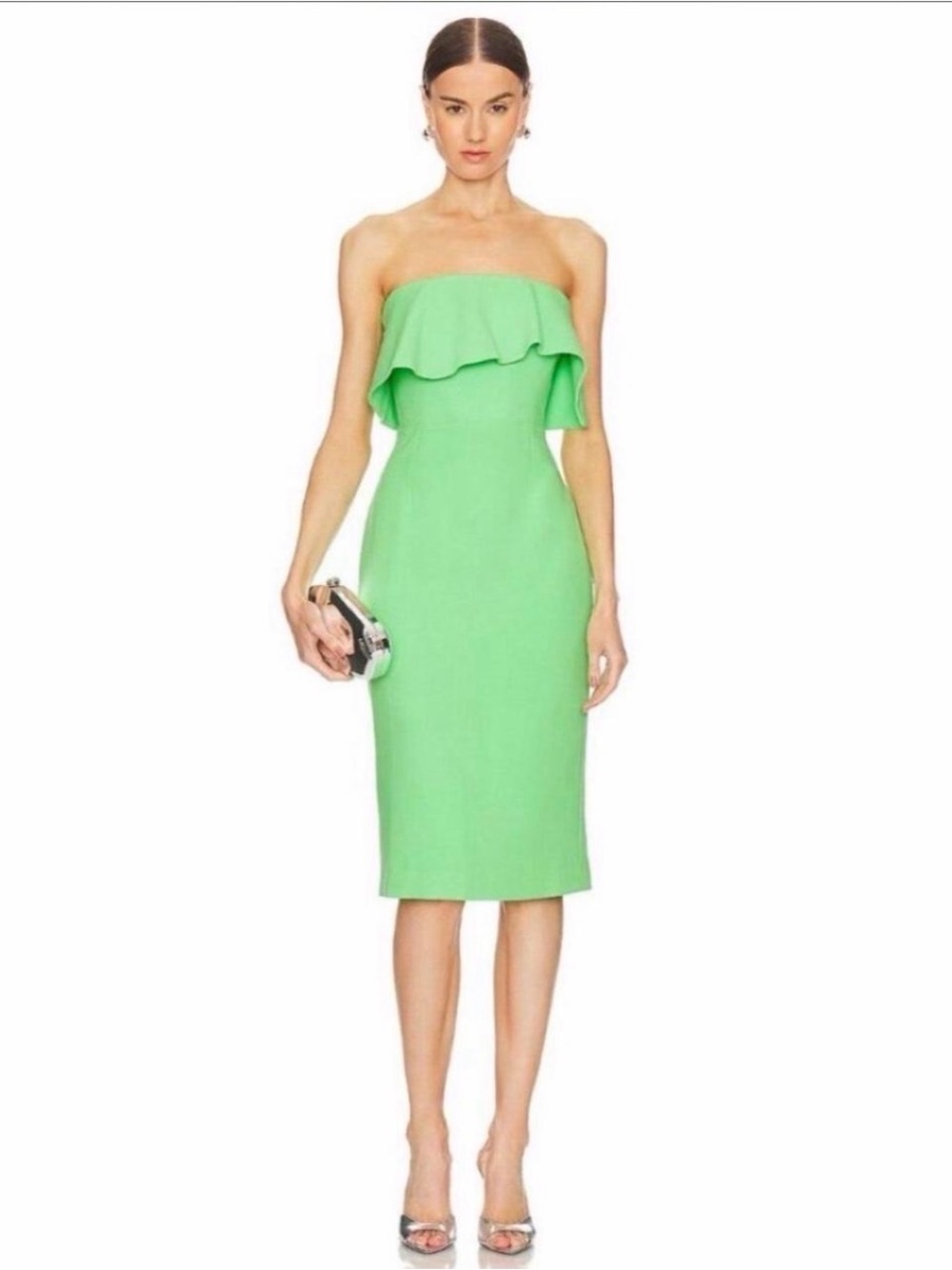 Bardot x REVOLVE 
Green Strapless Ruffle Midi Dress